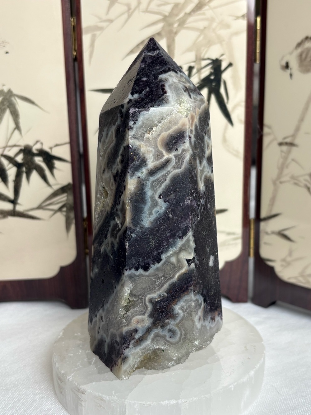 Large chunky fluorite and quartz tower